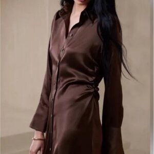 Banana Republic 100% Silk Brown Shirt Dress